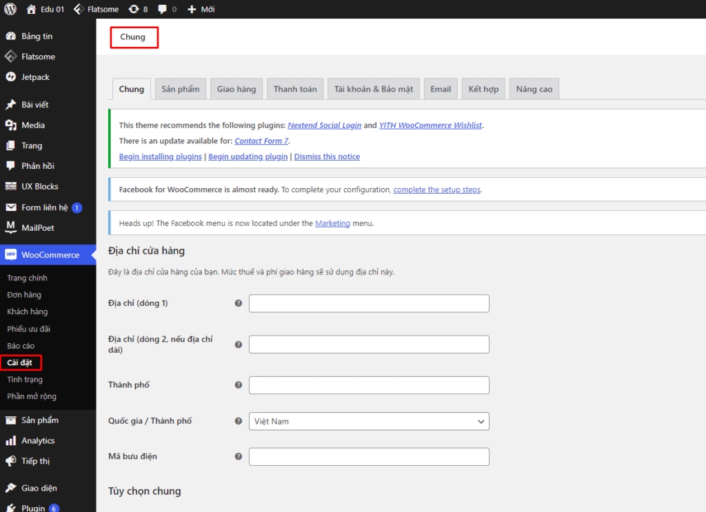 cài đặt woocommerce