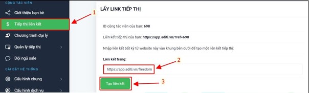 Lấy link affiliate